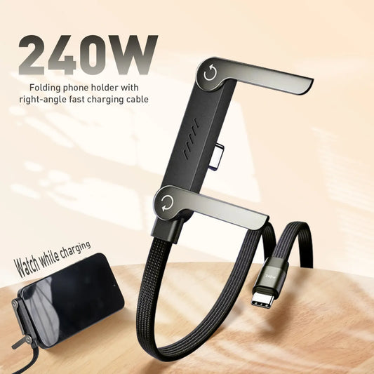 240W Type C Charging Cable with Built-in Phone Stand