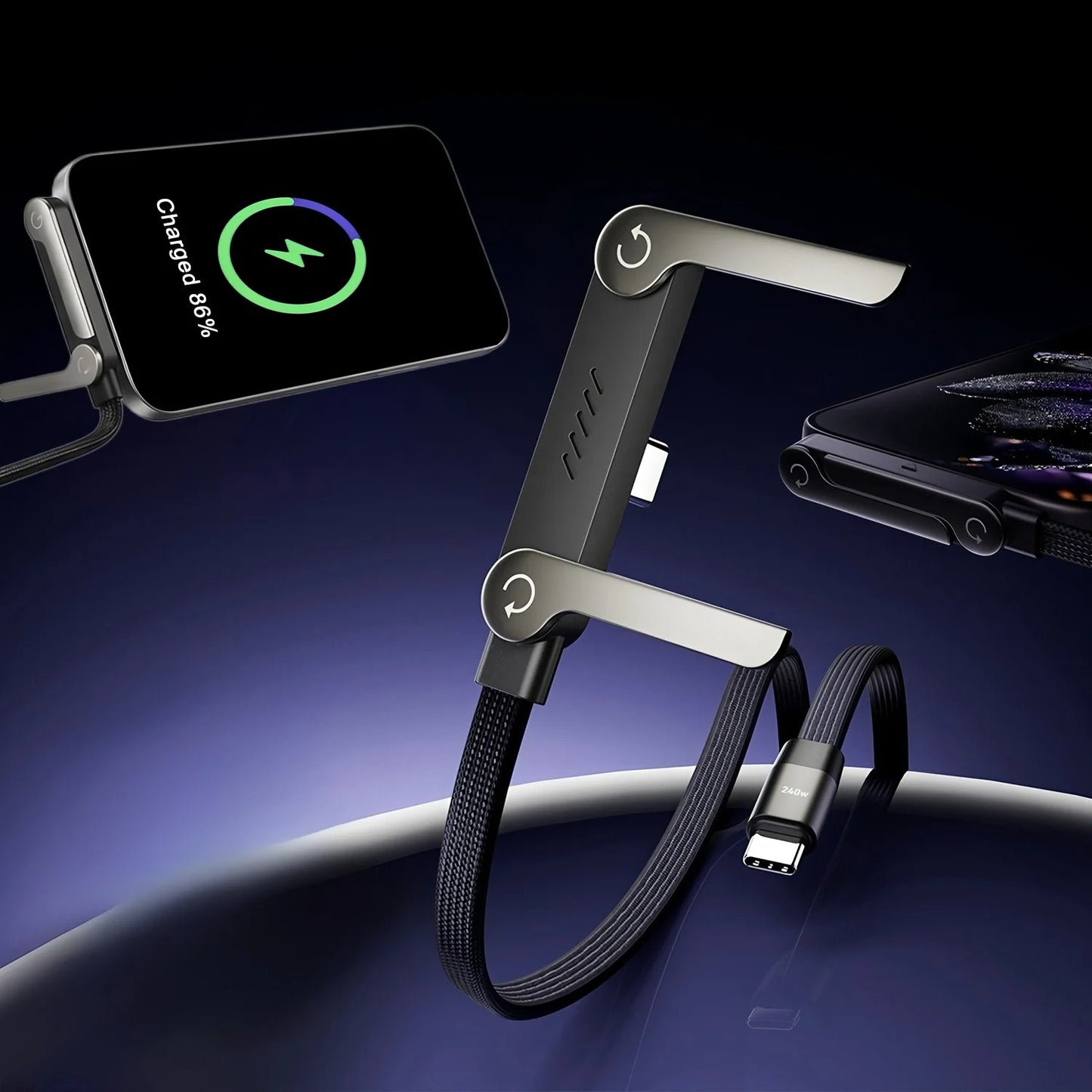 240W Type C Charging Cable with Built-in Phone Stand