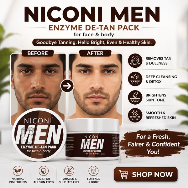 Niconi Men Enzyme De-Tan Pack For Face & Body (300g)